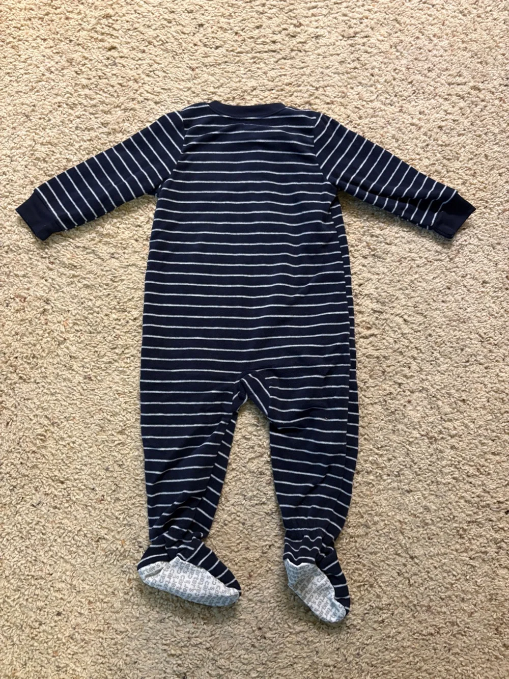 Carter's Navy & White Striped Dino Footed One-Piece
